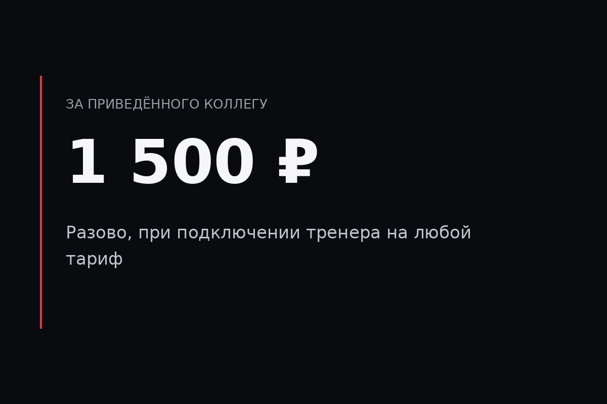 1 500 ₽ за приведённого тренера. Один раз, на любом тарифе.